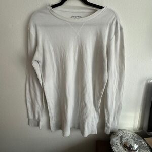 Jachs NY Mens White Thermal Waffle Knit Long Sleeve Shirt Crew Neck Size Large